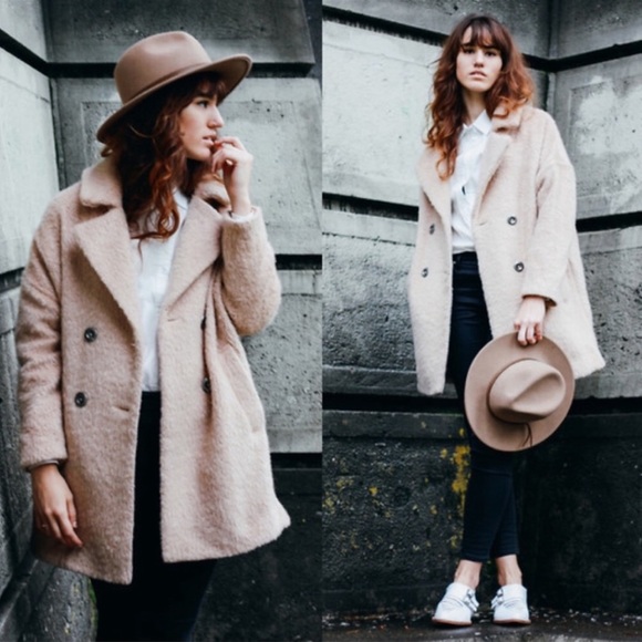 Free People mauve blush pink oversized button down teddy sherpa jacket overcoat - Picture 5 of 16